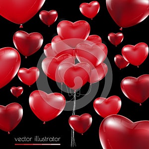 Happy Valentines Day, Red heart balloons colorful illustration