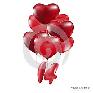 Happy Valentines Day, Red heart balloons colorful illustration