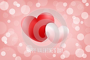 Happy Valentines Day romantic background with realistic hearts. 14 february holiday greetings.