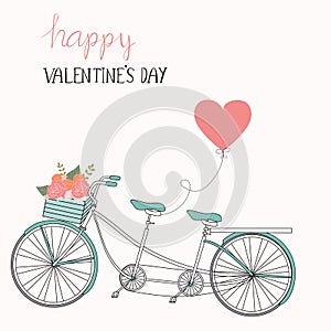 Happy Valentines day .Romantic bicycle with hand lettering.illustration EPS10.