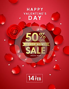 Happy Valentines Day rose sale heart shape concept poster design