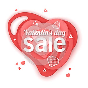 Happy Valentines Day Sale background, banner, poster or flyer design. Vector illustration with paper cut style design waves of