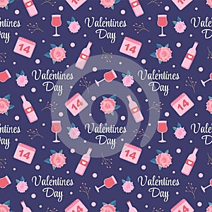 Happy Valentines Day Seamless Pattern Design Love Greeting Card Template Hand Drawn Cartoon Flat Illustration
