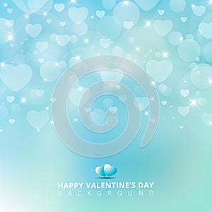 Happy valentines day with shining heart bokeh on blue background