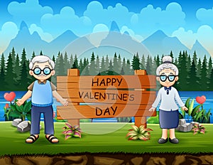 Happy Valentines Day sign with a couple grandparent