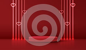 Happy valentines day and stage podium decorated with heart shape. pedestal scene with for product, cosmetic, advertising, show,