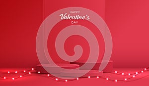 Happy valentines day and stage podium decorated with heart shape. pedestal scene with for product, cosmetic, advertising, show,