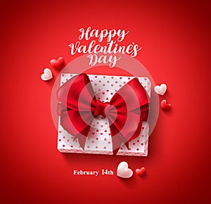 Happy valentines day text greeting card vector banner design with love gift