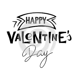 Happy Valentines Day text. Hand written lettering. Vector phrase isolated on white background to valentines day or wedding design