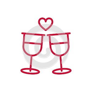 Happy valentines day toast champagne glasses heart love red line design