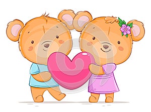 Happy Valentines day, two bears with pink heart