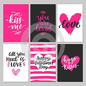 Happy Valentines Day typography set with hand drawn lettering