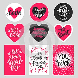Happy Valentines Day typography set with hand drawn lettering