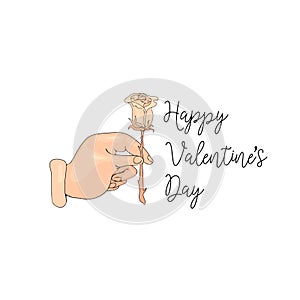 Happy Valentines Day. Vector doodle hand and rose.