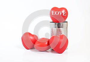 Happy Valentines day word on Hearts in tin on white background,Valentines Day concept