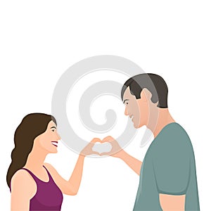 Happy Valentines Day, Young couple making heart with hands character vector illustration on white background, Character