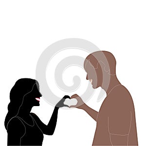 Happy Valentines Day, Young couple making heart with hands character vector silhouette on white background, Character illustration