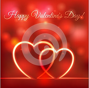 Happy Valentines greeting card. hearts red blurred background