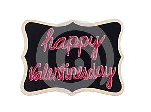 Happy valentinesday, written on a black chalkboard with wooden frame photo