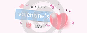 Happy Valentineâ€™s Day banner, poster or flyer vector illustration 3D style