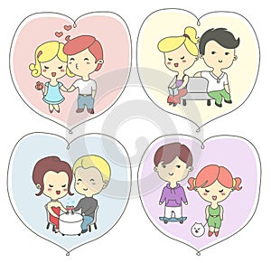 Happy valentineâ€™s day greeting cards with happy couples