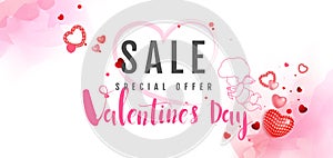 Happy Valentineâ€™s Day,Pink watercolor style,Sale promotion banner