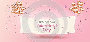 Happy Valentineâ€™s Day,Pink watercolor style,Sale promotion banner, poster or flyer vector illustration 3D style