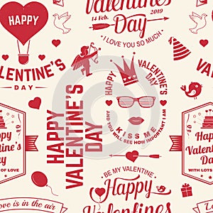 Happy Valenyines day background or wallpaper. Vector. Design for banner, print with heart and key, bird, amur, arrow