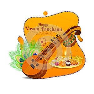 Happy Vasant Panchami festival of hindu celebrate in spring season_Vector, Illustration.