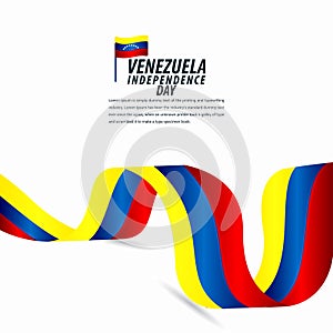 Happy Venezuela Independence Day Celebration, ribbon banner, poster template design illustration
