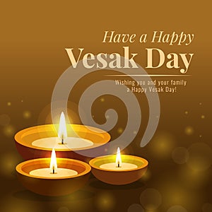 Happy vesak day banner with lamp light for worshiping the Buddha vector design