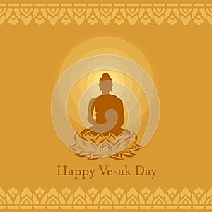 Happy Vesak day with Buddha lotus flower sign and Radius of light on yellow brown background art vector design photo