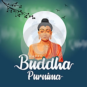 PrintHappy Vesak Day, Buddha Purnima wishes greetings with buddha. Can be used for poster, banner, logo, background, greetings,