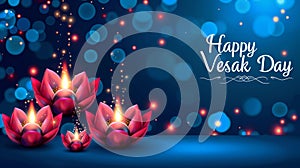 Šťastný pozdrav svíčkami lotosy. slavnostní karta nebo reklamní formát primárně určen pro použití na webových stránkách oslava. z buddhismus 