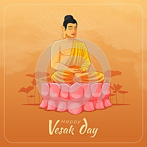 Happy Vesak day greeting card with meditating buddha