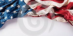 Happy Veterans Day concept. American flags against white wooden  background. November 11. Day