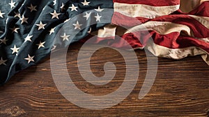 Happy Veterans Day concept. Vintage American flags against old wooden  background. November 11