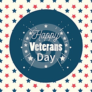 Happy veterans day, inscription label on stars background