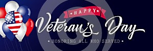 Happy Veterans Day USA lettering poster