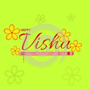 Happy Vishu. Kerala festival with Vishu Kani,vishu flower Fruits and vegetables, Cassia flower. worship of krishna