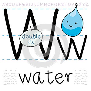 Happy Water Drop Learning the Alphabet, Vector Illustration