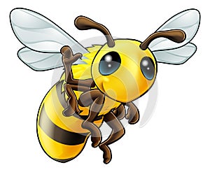 Happy waving cartoon bee