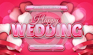 Happy wedding editable text effect with romantic pink color theme