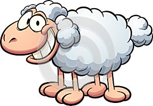 Happy white cartoon sheep standing.