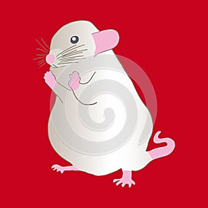 Happy white metal rat on red background