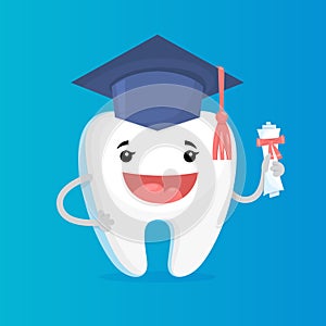 Happy white shiny tooth graduate. Idea of dental photo