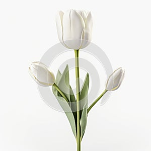 Happy White Tulip On White Background - Vray Tracing, 32k Uhd Image