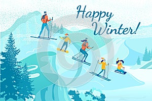 Happy Winter Family Recreation Time on Resort