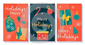 Happy winter holidays banners vector set