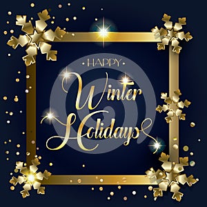 Happy Winter Holidays Gold Luxury Decoration Greeting Card Template Sign Vector Instagram